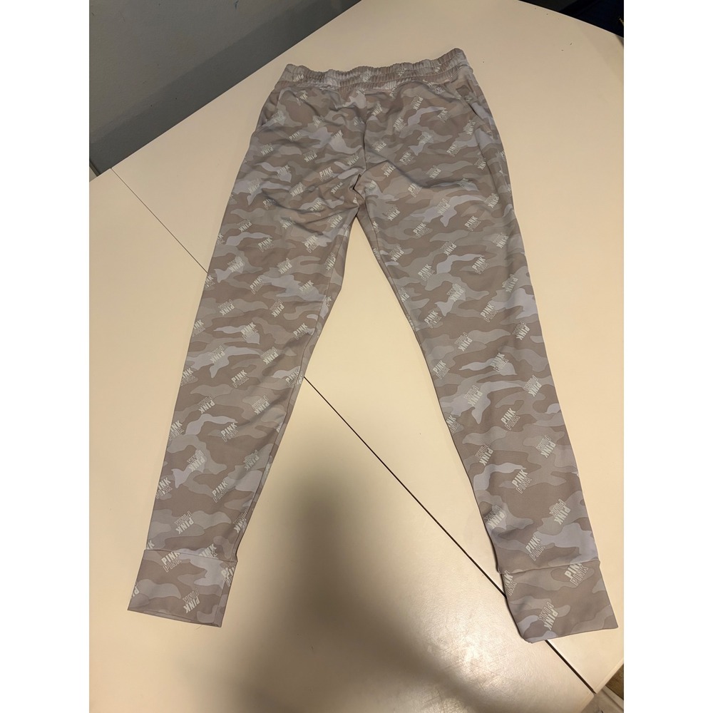Victoria's Secret PINK Active Camo Logo Joggers Tan Grey Camouflage Pants Medium